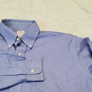 Brooks Brothers Blue White Gingham Plaid Office Work Button Dress Shirt 16.5  35